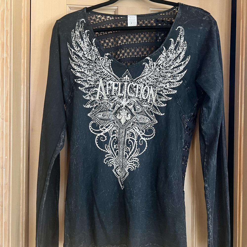 Affliction Black and White Winged Long Sleeve Tee